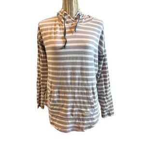 Orvis perfect tee easy fit Striped Hoodie Front Pocket adjust drawcord small